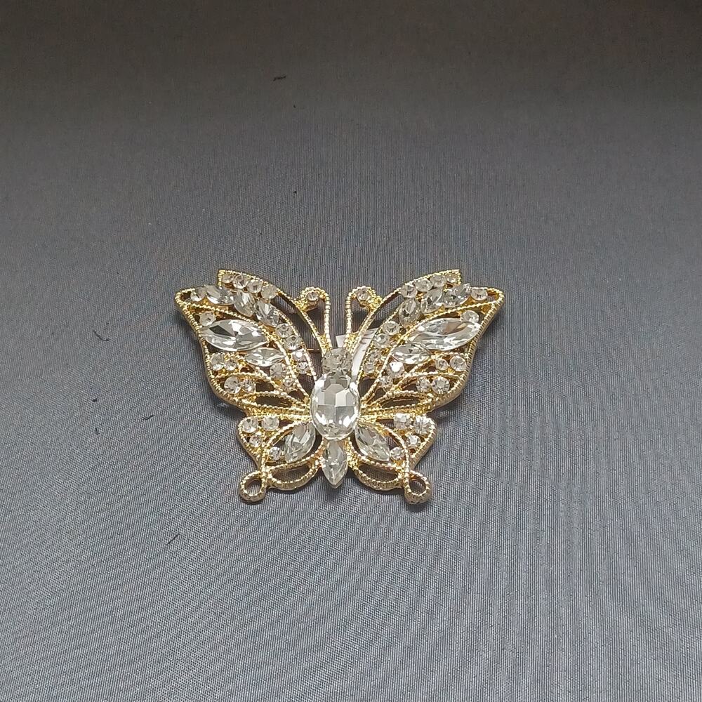 Gold‑Tone Crystal Butterfly Brooch 3” Statement Pin Austrian Crystal Style